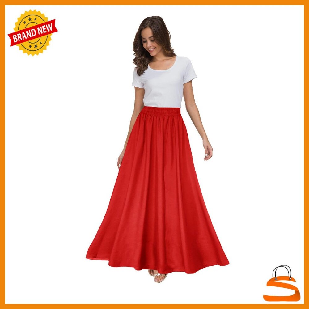 Chiffon Maxi Skirt Elastic Waist Lined Flowy Vintage Retro Style